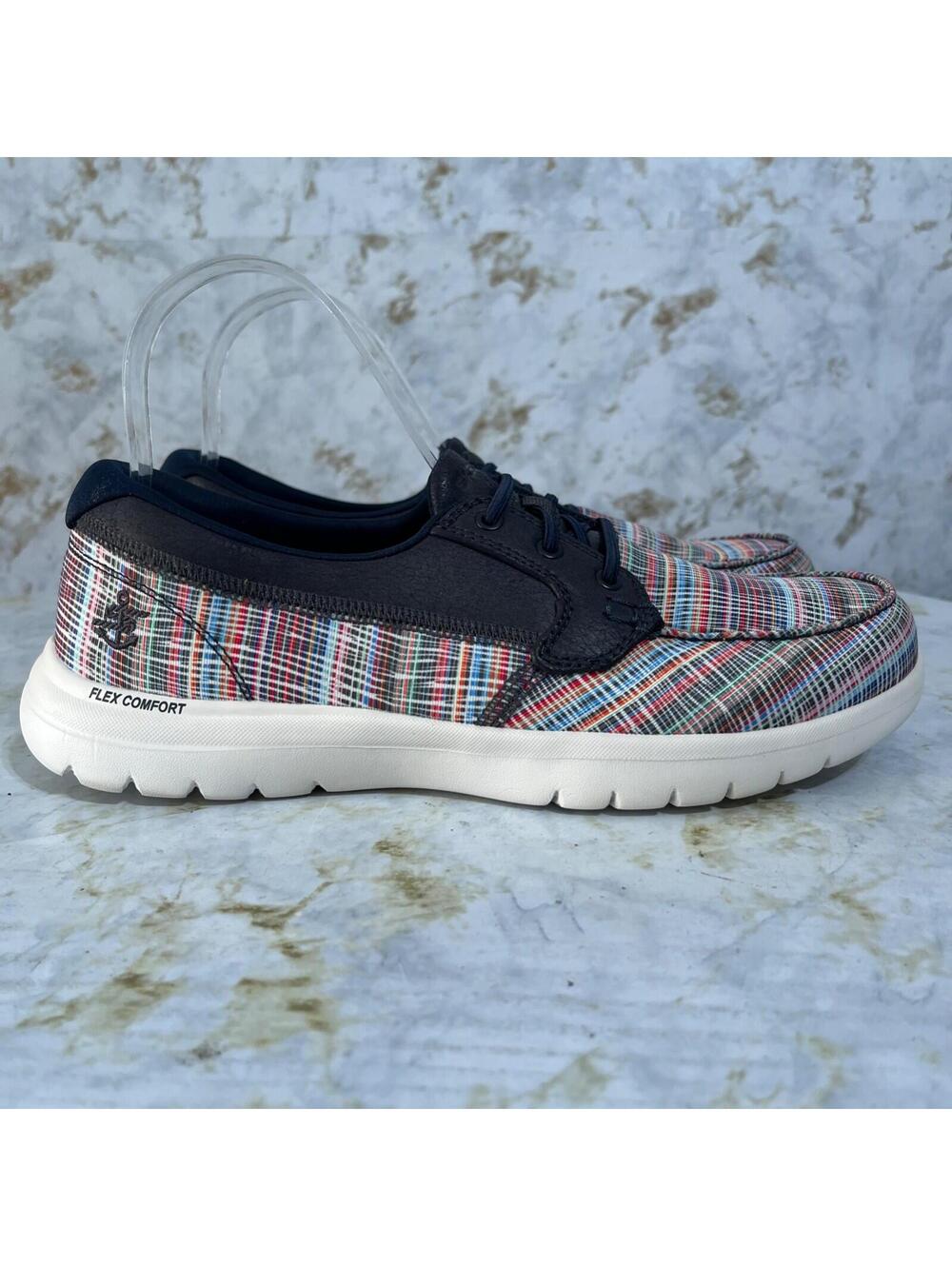 Skechers On The Go Womens Sz 9 Shoes White Blue Colorful Slip On Comfort Sneaker